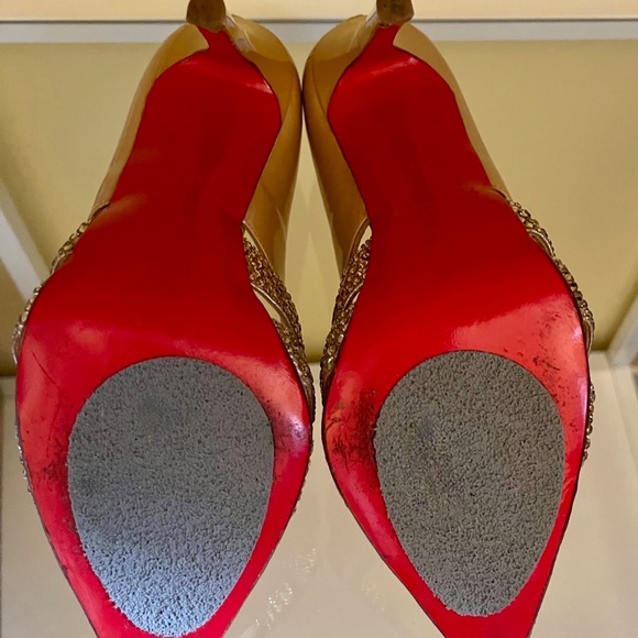 Christian Louboutin with Swarovski Crystals Nude Patent Leather Pumps - Picture 3 of 11